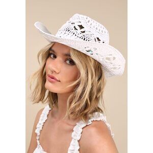 Lulus Chasya White And Turquoise Woven Straw Western Hat - Size One Size